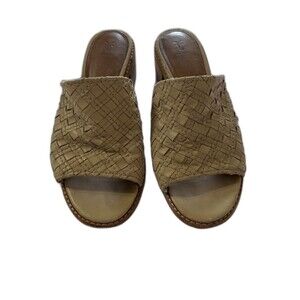 Frye Cindy Woven Mules 7.5 Leather Cream Block Heel
